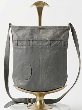 Vintage Cartier Gray Leather Crossbody Bag - Classic Women’s Men's Shoulder Bag